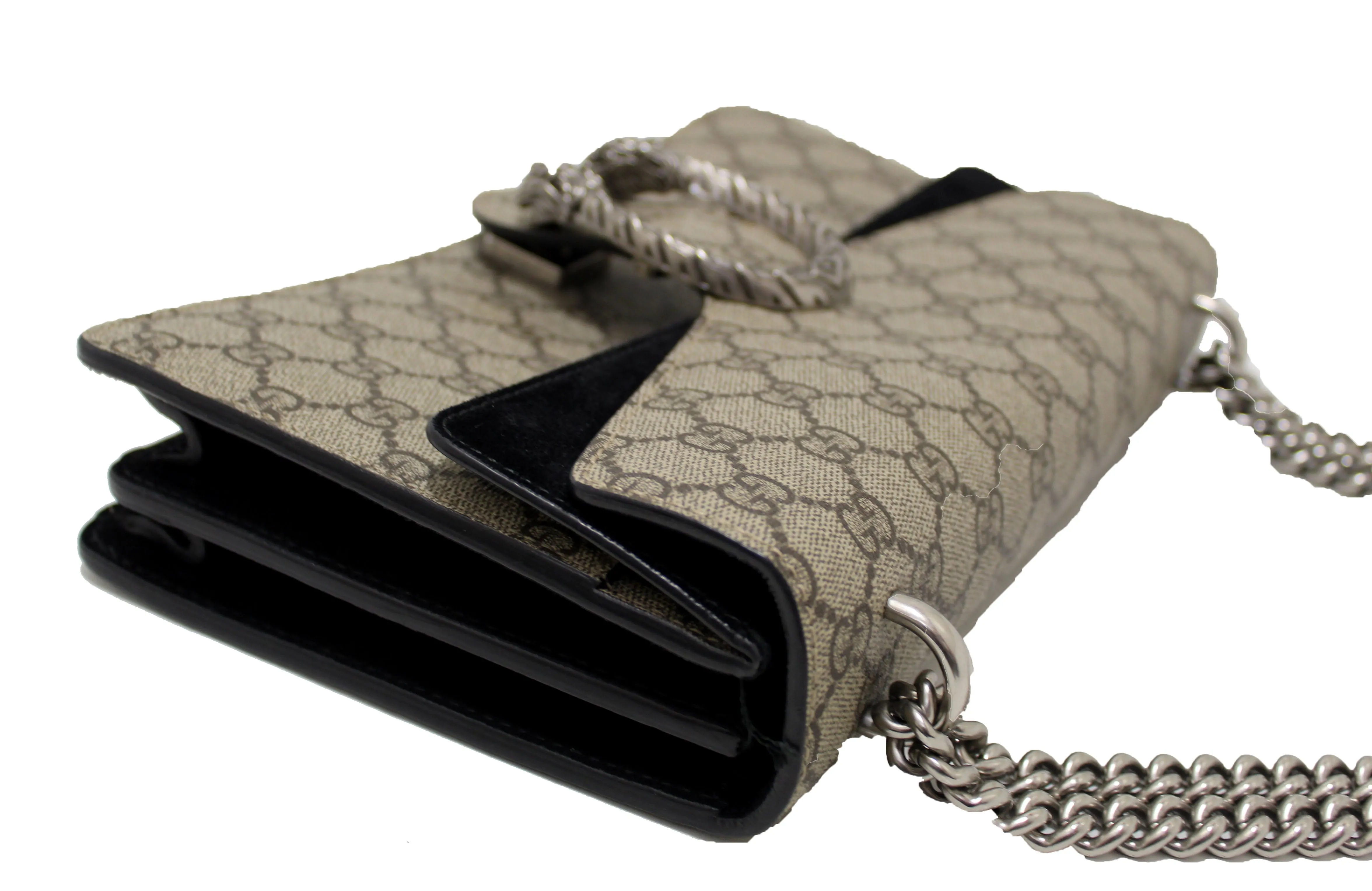 Authentic Gucci GG Supreme with Black Suede Dionysus Small Shoulder Bag