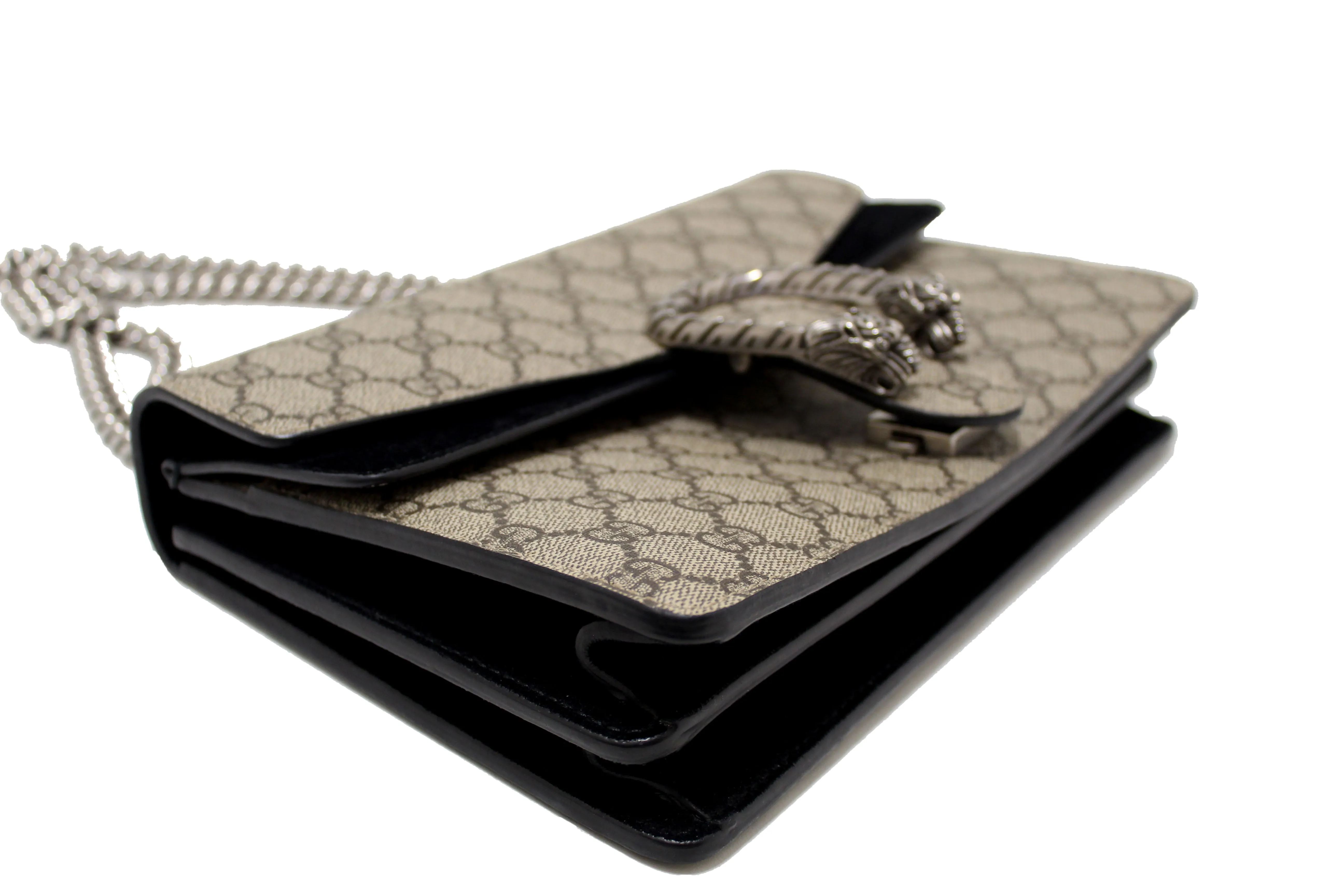 Authentic Gucci GG Supreme with Black Suede Dionysus Small Shoulder Bag