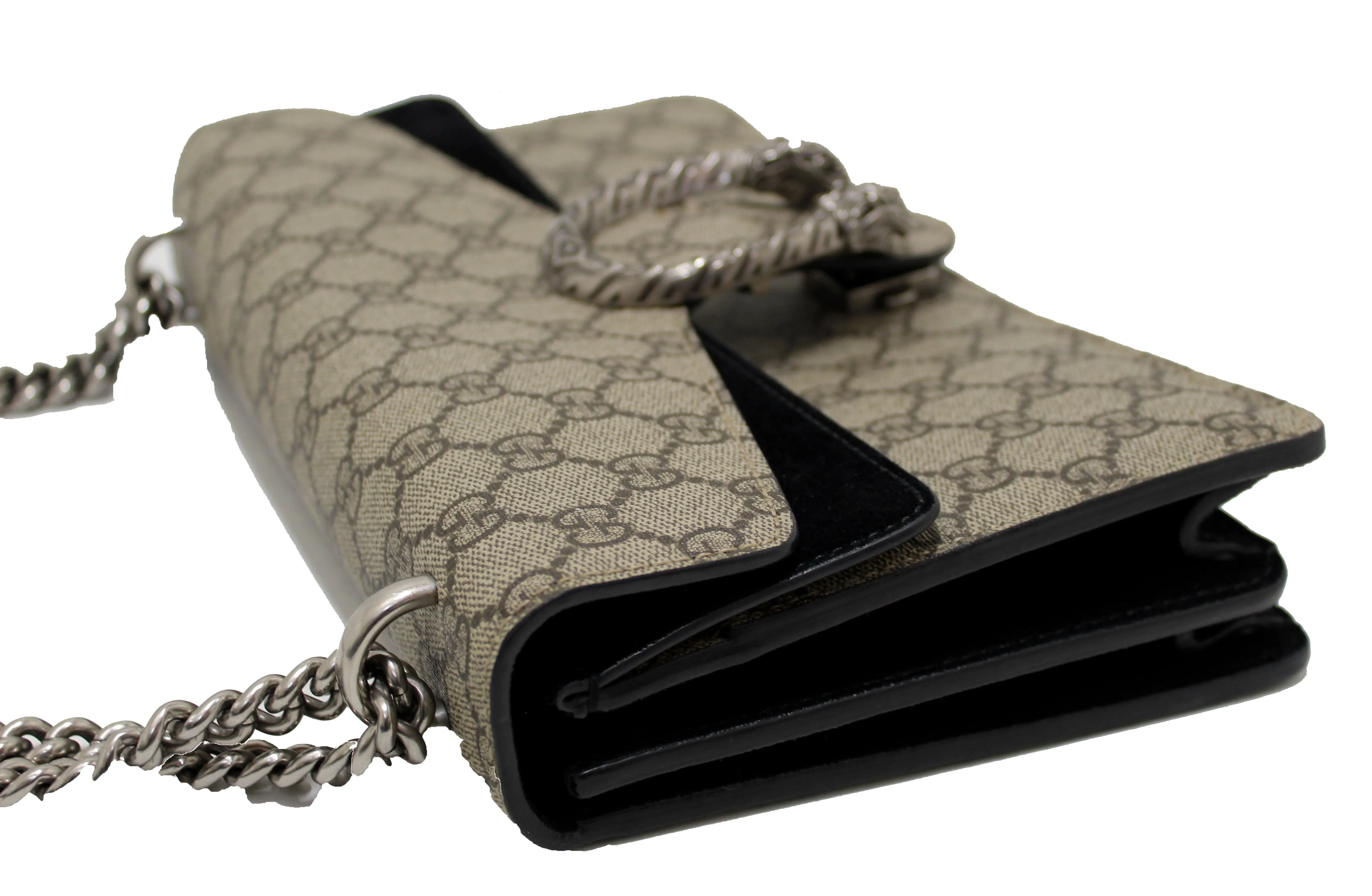 Authentic Gucci GG Supreme with Black Suede Dionysus Small Shoulder Bag
