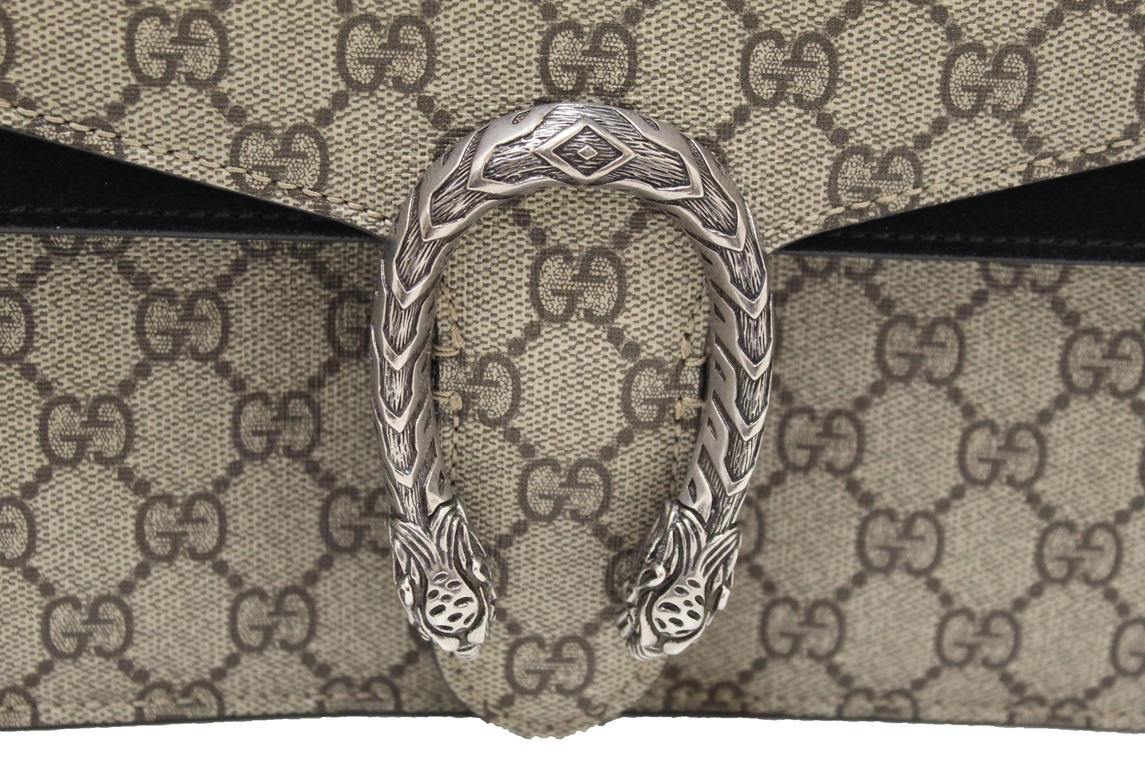 Authentic Gucci GG Supreme with Black Suede Dionysus Small Shoulder Bag