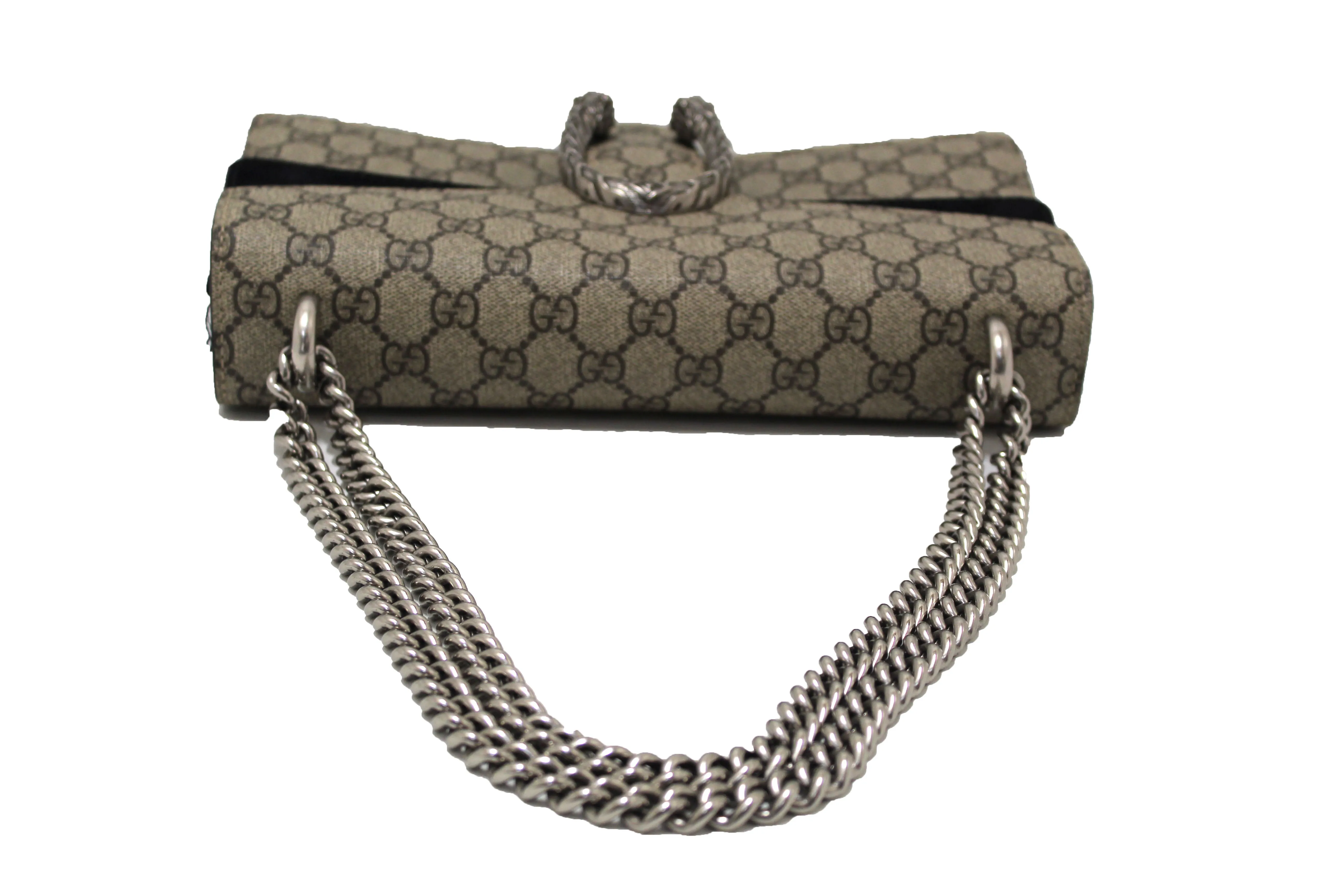 Authentic Gucci GG Supreme with Black Suede Dionysus Small Shoulder Bag