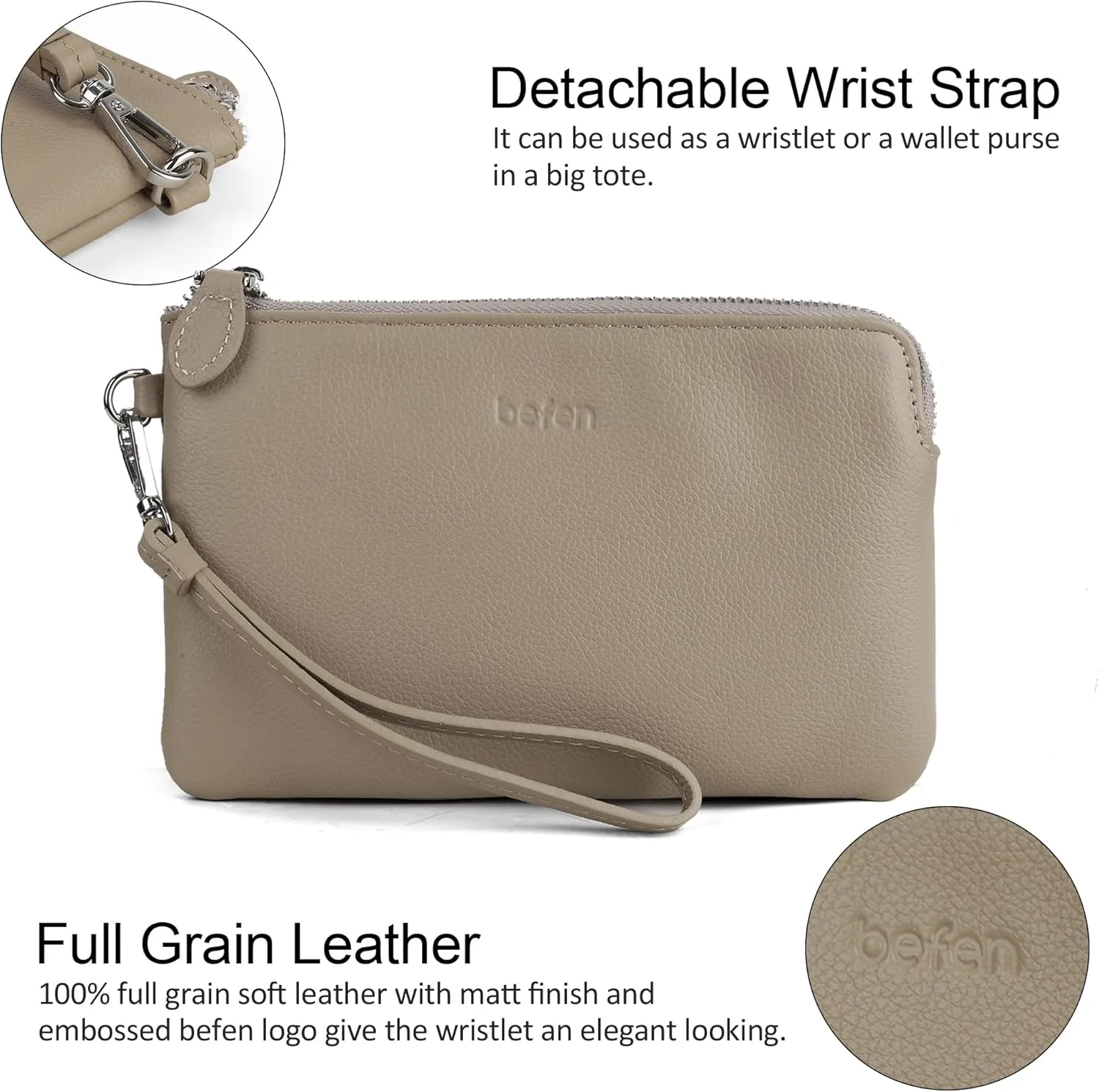befen Black Genuine Leather Wristlet Clutch Cell Phone Wallet Purse Smartphone Wristlet Wallet Purses and Handbags for Women