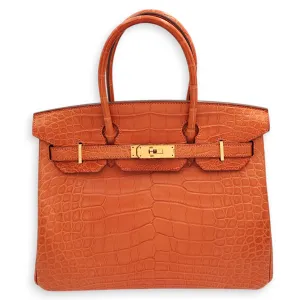 Birkin 30 Orange in Matte Alligator, Palladium hardware