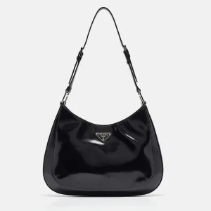 Black Glossy Leather Cleo Shoulder Bag