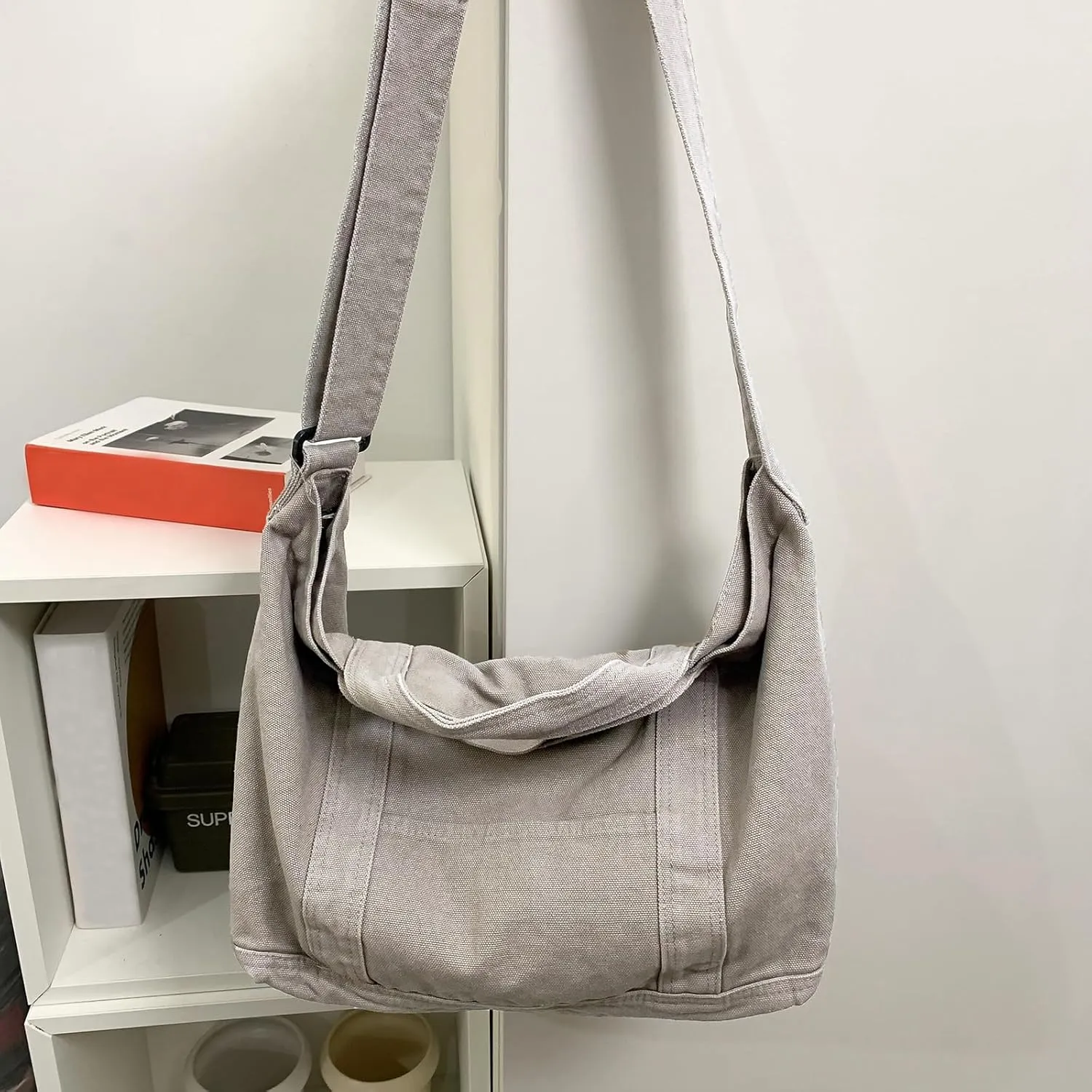 Canvas Tote Bag for Women with Pockets Cute Small Crossbody Bag Purses Handbag for Work Beach Tote Bag