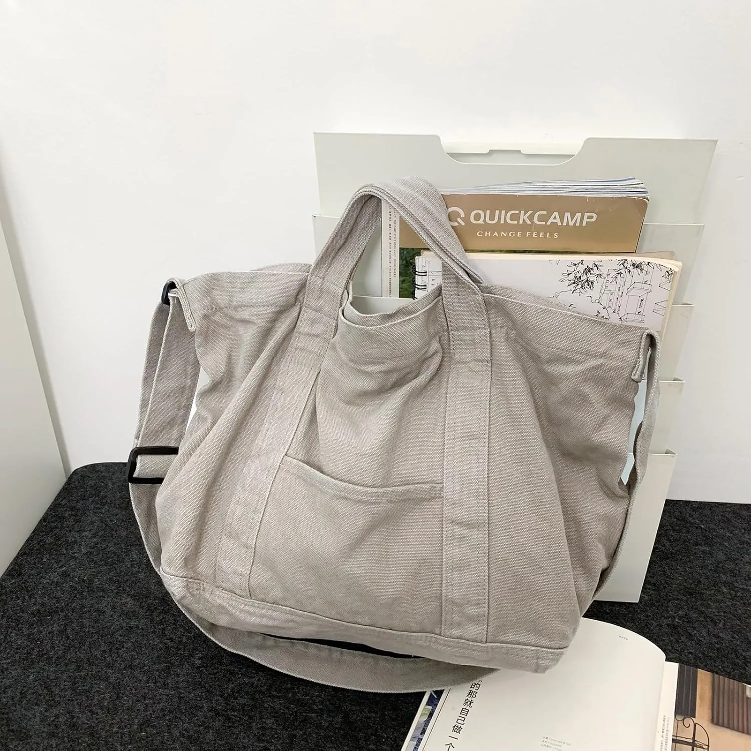 Canvas Tote Bag for Women with Pockets Cute Small Crossbody Bag Purses Handbag for Work Beach Tote Bag