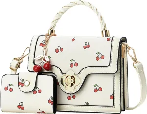 Cherry Handbag Y2K for Women with Charm Wallet Cherry Print Top Hand Crossbody Purse Kawaii Sweet Cute Bag Fashionable Daily