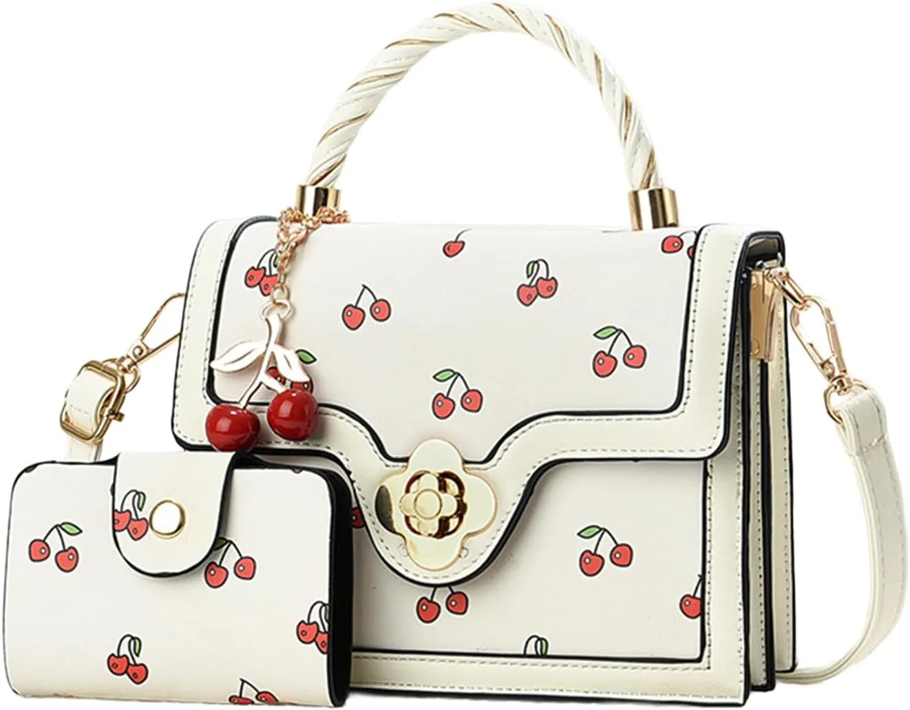 Cherry Handbag Y2K for Women with Charm Wallet Cherry Print Top Hand Crossbody Purse Kawaii Sweet Cute Bag Fashionable Daily