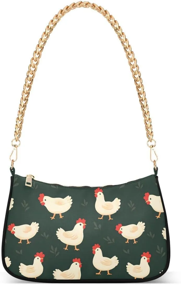 Chicken Leaf Tote Bag Hobo Handbag for Women Ladies Shoulder Bag Mini Clutch Purse with Zipper Closure