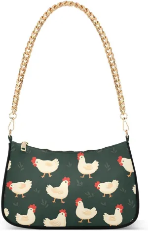Chicken Leaf Tote Bag Hobo Handbag for Women Ladies Shoulder Bag Mini Clutch Purse with Zipper Closure