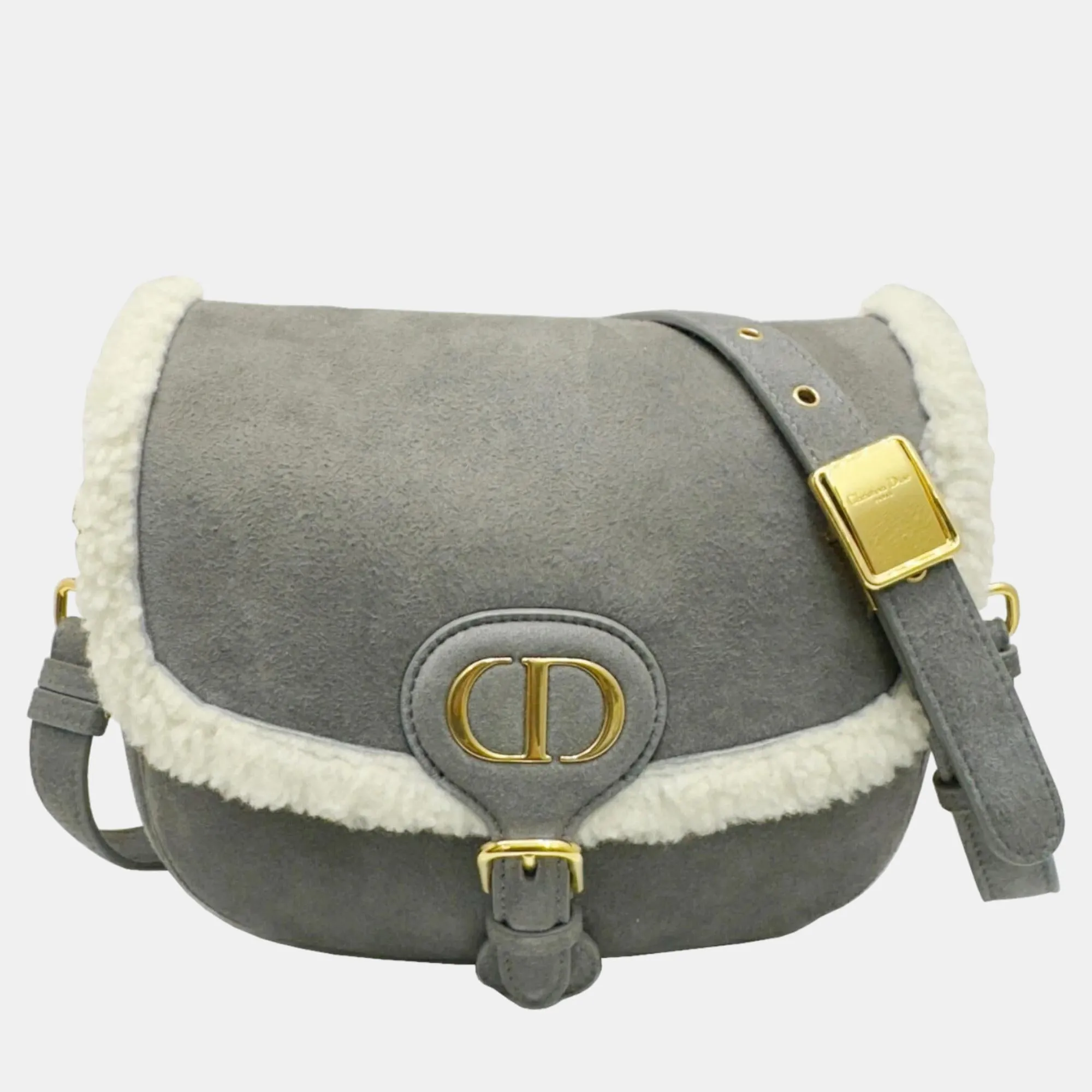 Christian Grey/White Suede/Shearling Small Bobby Bag
