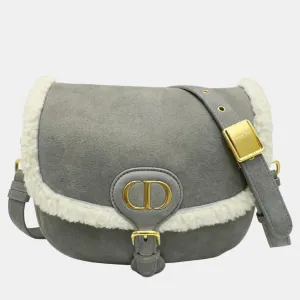 Christian Grey/White Suede/Shearling Small Bobby Bag