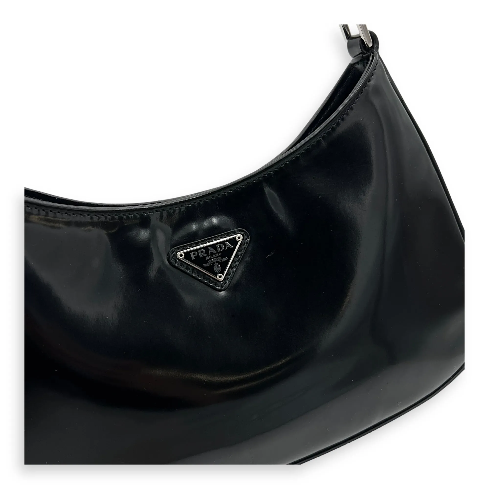 Cleo Shoulder Bag Black in Calfskin, Silver hardware