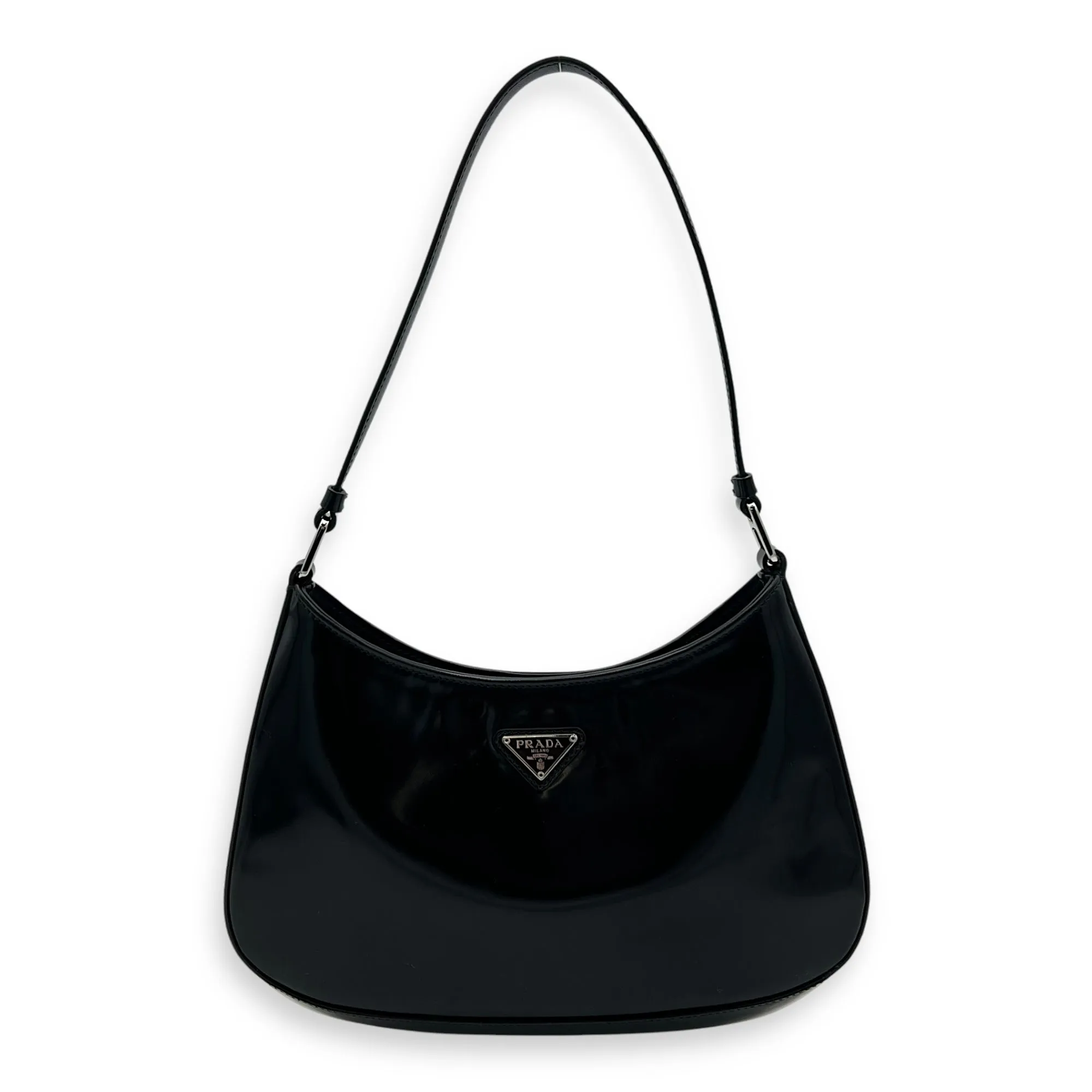 Cleo Shoulder Bag Black in Calfskin, Silver hardware