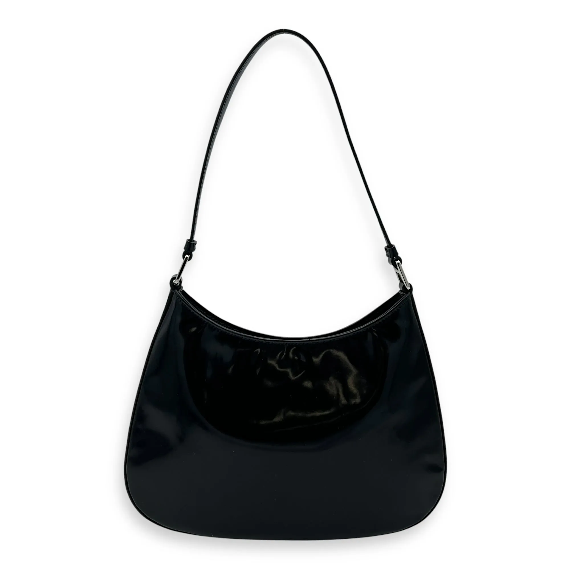 Cleo Shoulder Bag Black in Calfskin, Silver hardware
