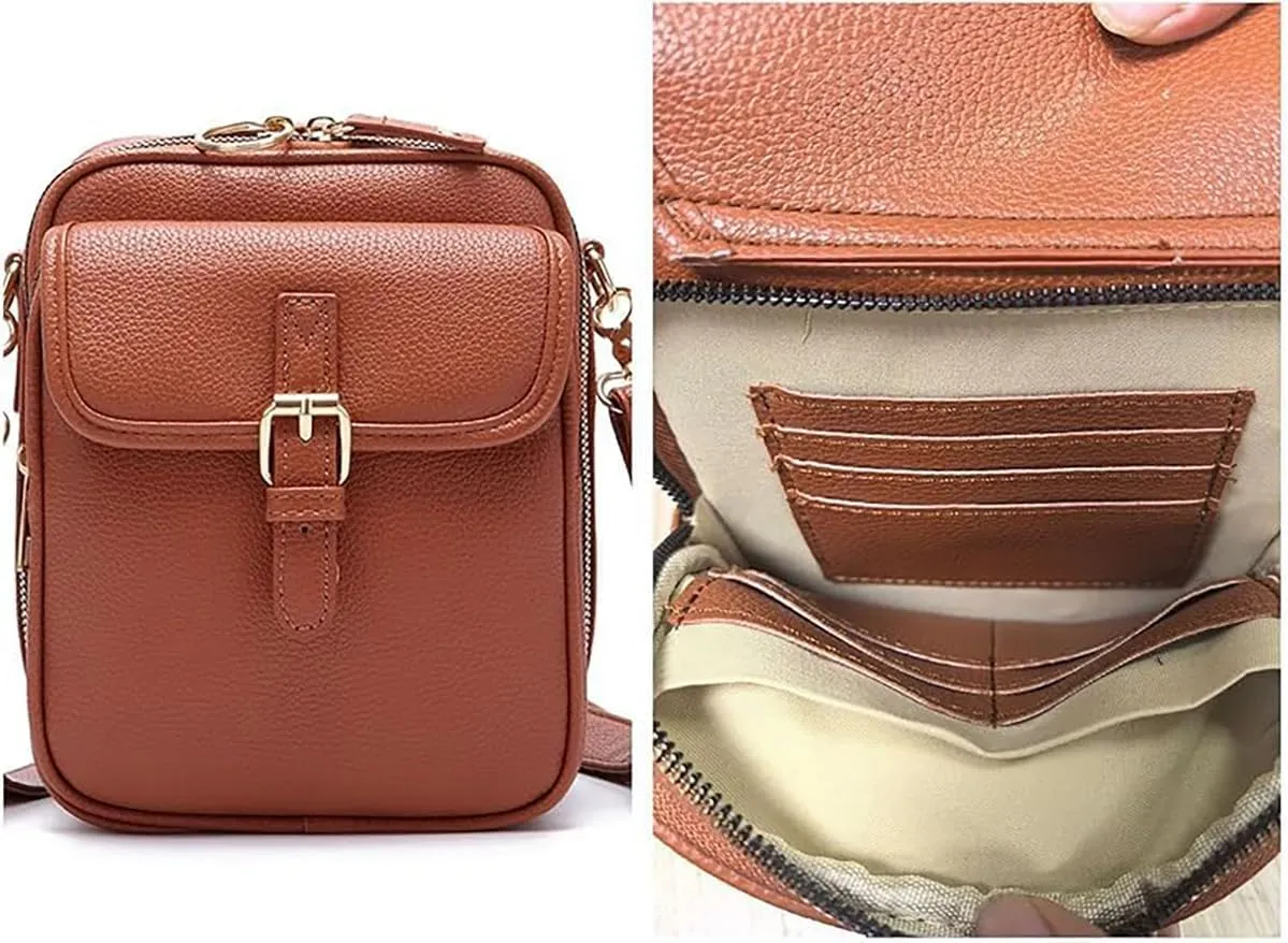 collaboraten1 Crossbody Leather Bag, Large Capacity with 10 Card Slots, Women's Anti-Theft Vintage Shoulder Messenger Bag