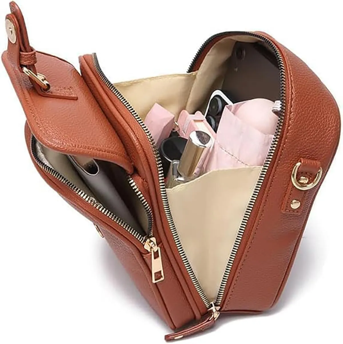 collaboraten1 Crossbody Leather Bag, Large Capacity with 10 Card Slots, Women's Anti-Theft Vintage Shoulder Messenger Bag