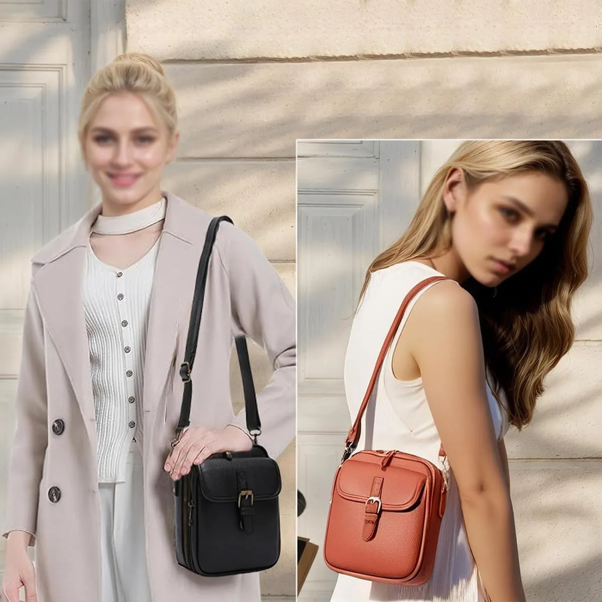 collaboraten1 Crossbody Leather Bag, Large Capacity with 10 Card Slots, Women's Anti-Theft Vintage Shoulder Messenger Bag