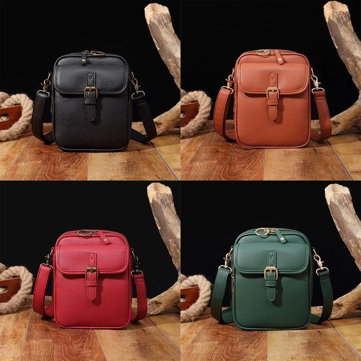 collaboraten1 Crossbody Leather Bag, Large Capacity with 10 Card Slots, Women's Anti-Theft Vintage Shoulder Messenger Bag