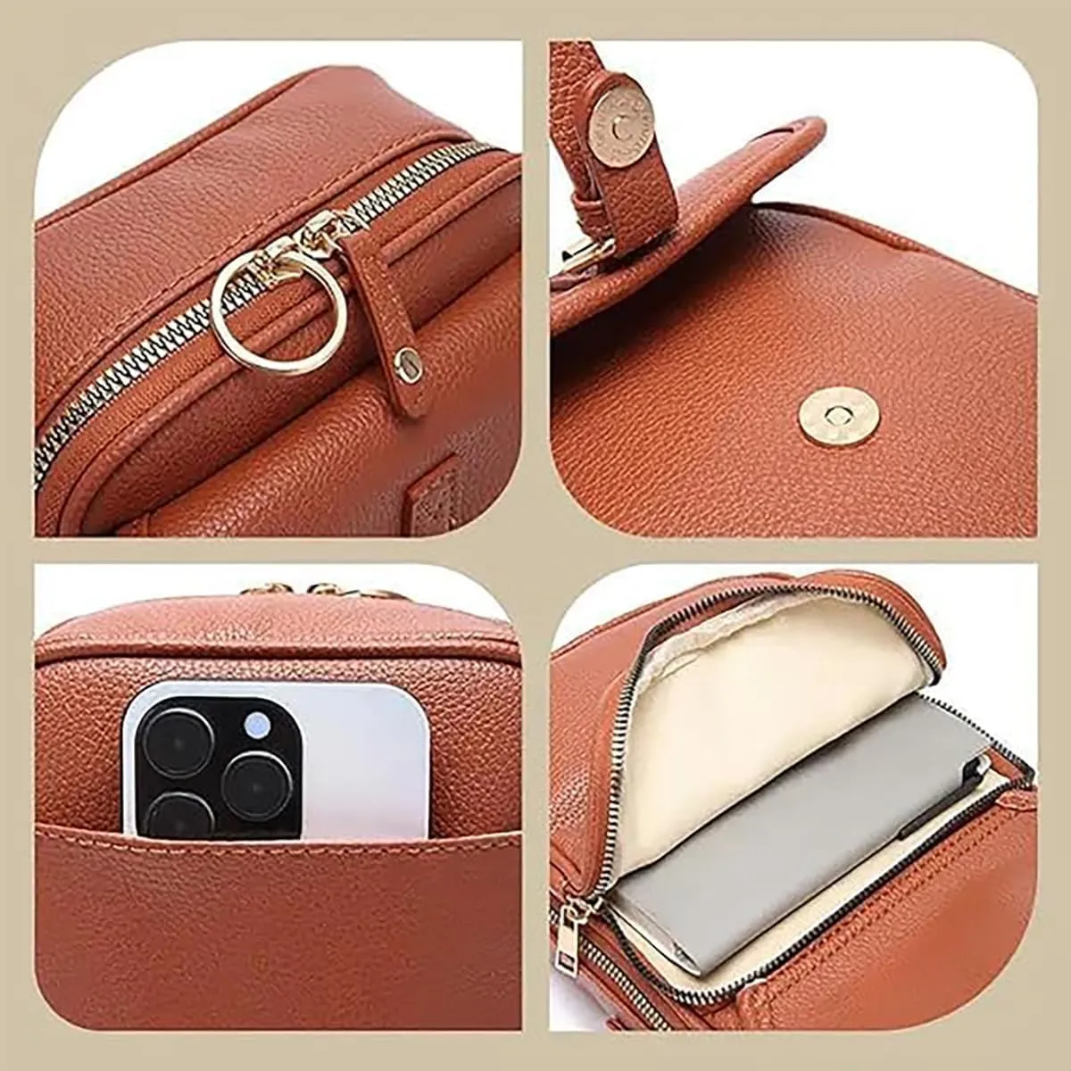 collaboraten1 Crossbody Leather Bag, Large Capacity with 10 Card Slots, Women's Anti-Theft Vintage Shoulder Messenger Bag