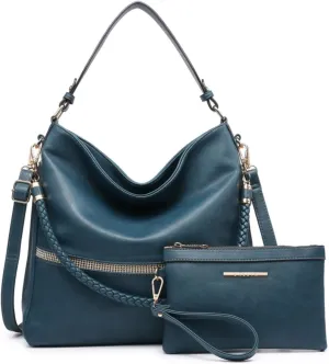 Dasein Hobo Handbags for Women Purses Vegan Leather Shoulder Bags Bucket Purse Large Tote Set with Long Strap