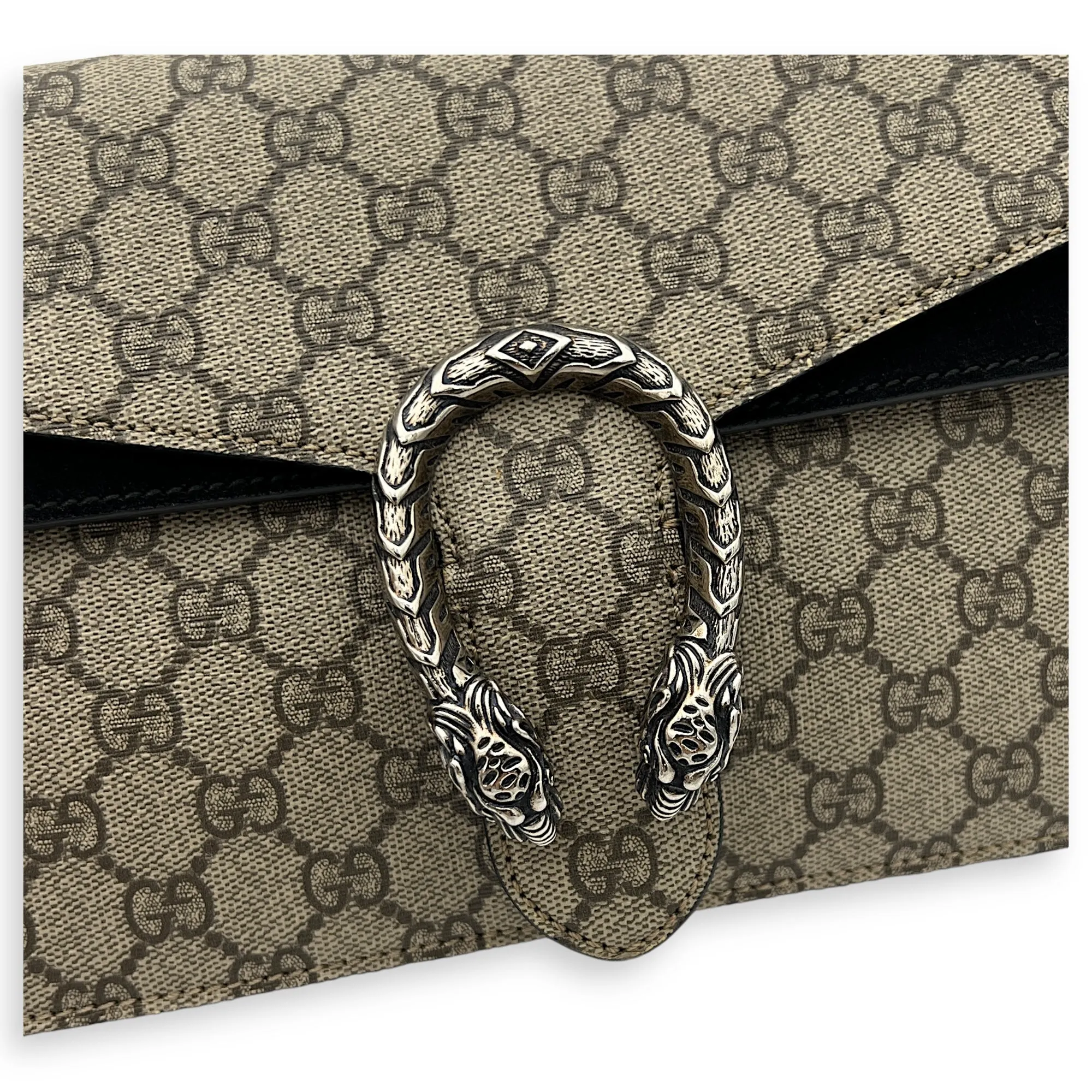 Dionysus Small Black Shoulder Bag in Coated Canvas, Silver hardware