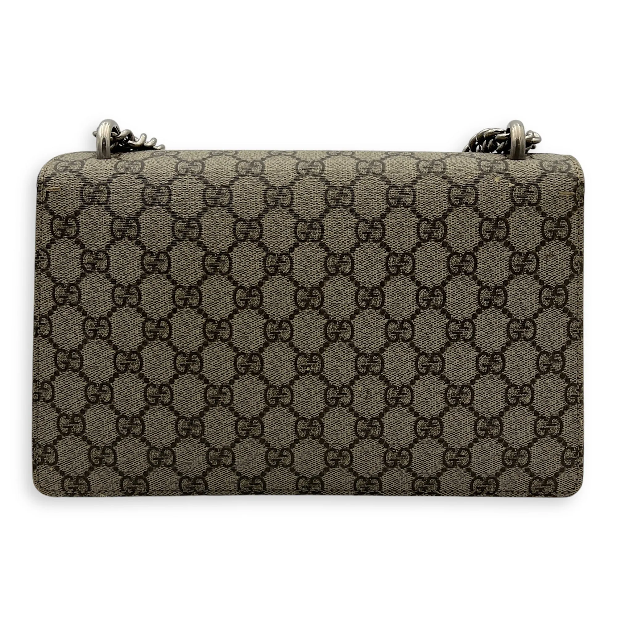 Dionysus Small Black Shoulder Bag in Coated Canvas, Silver hardware