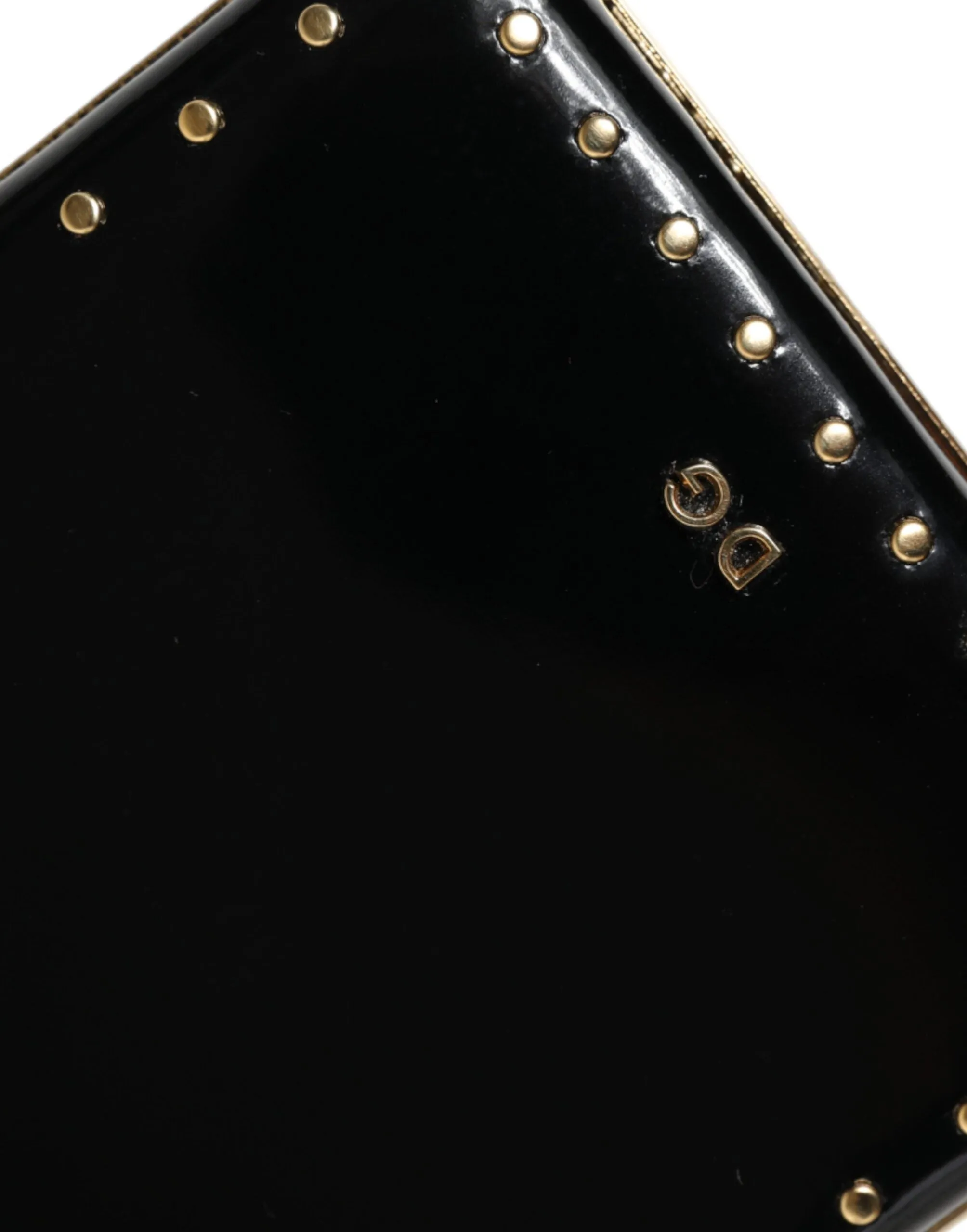 Dolce & Gabbana Black Leather Studs Gold Frame Clutch Evening Purse Bag