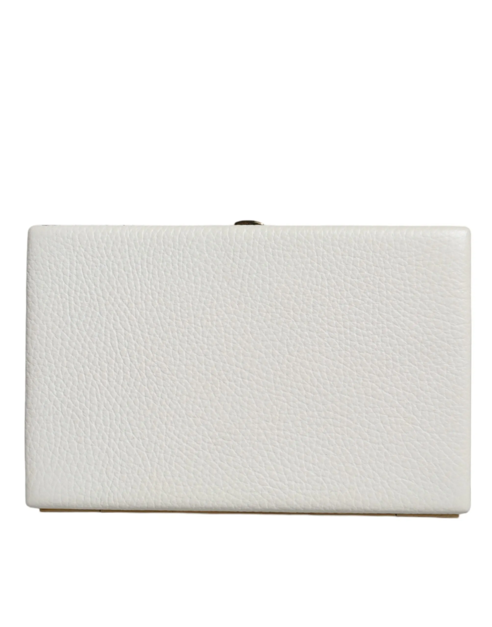 Dolce & Gabbana White Leather Gold Frame Clutch Evening Party Purse Bag