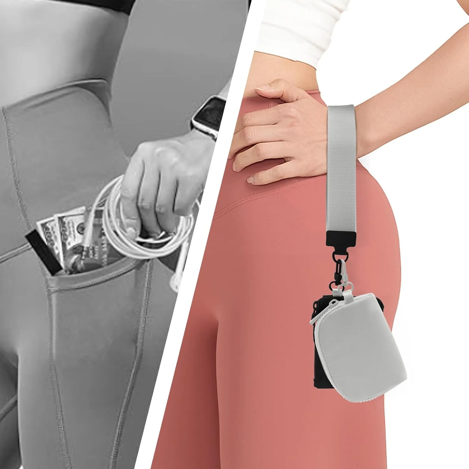 Dual Pouch Wristlet Wallet for Women Portable Mini Zip Around Keychain Wallet Clutch Detachable Coin Purse