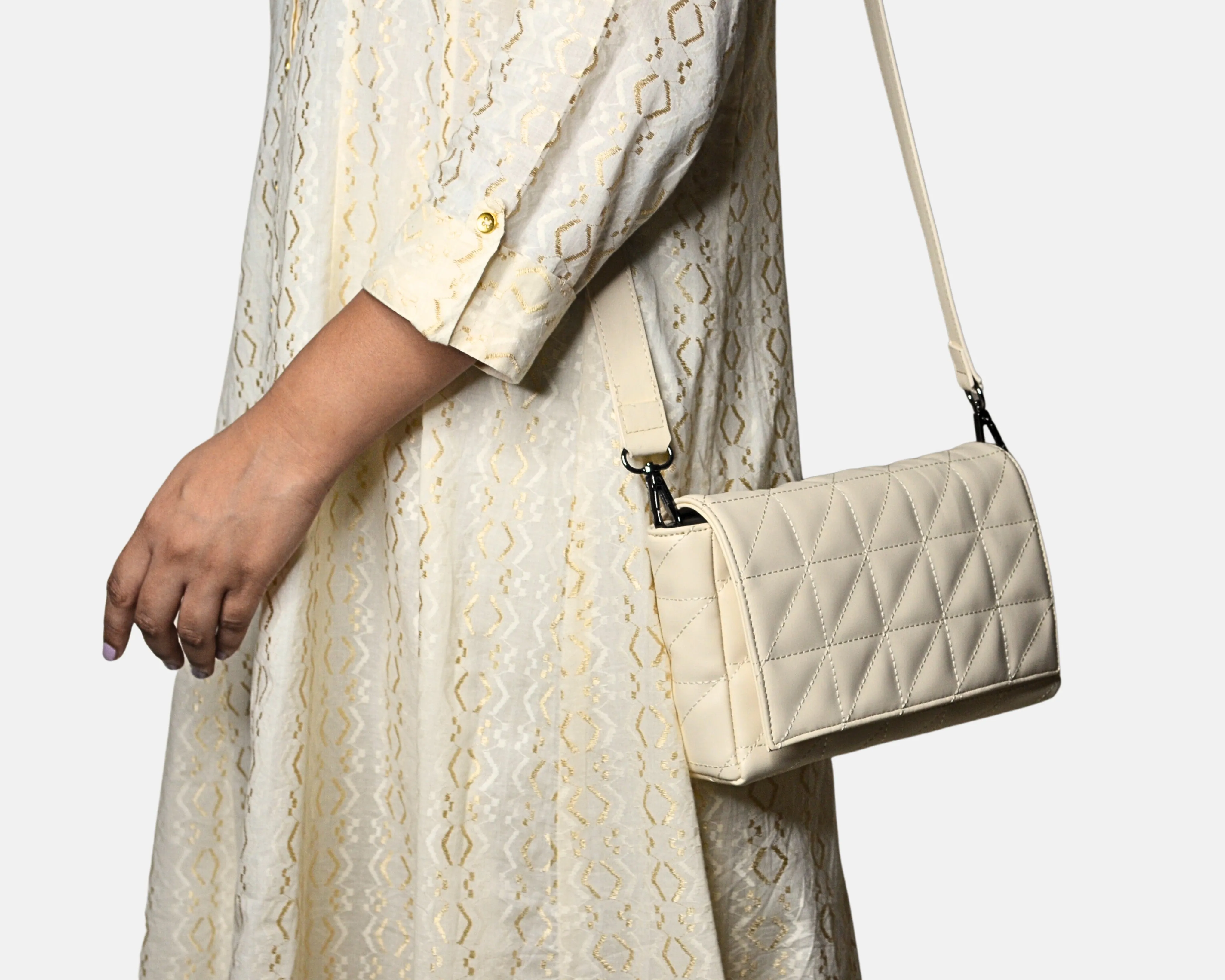 Elina Quilted Sling Bag - Ivory
