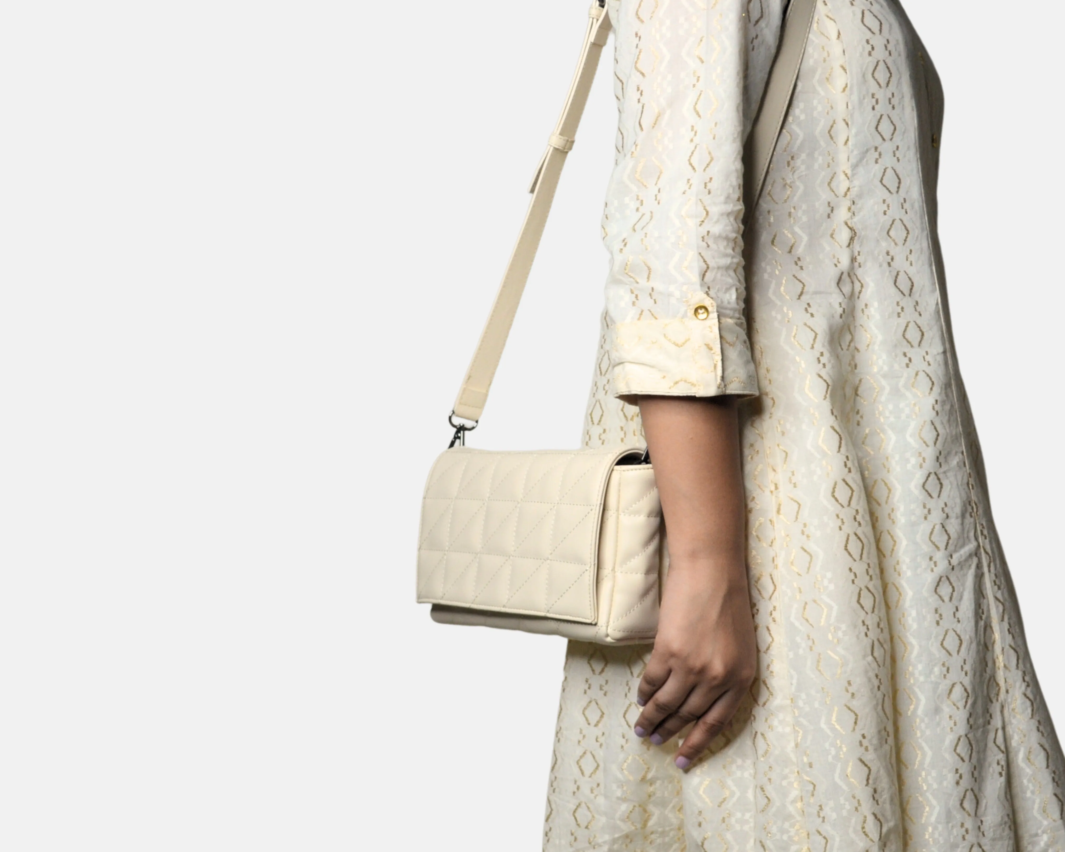 Elina Quilted Sling Bag - Ivory
