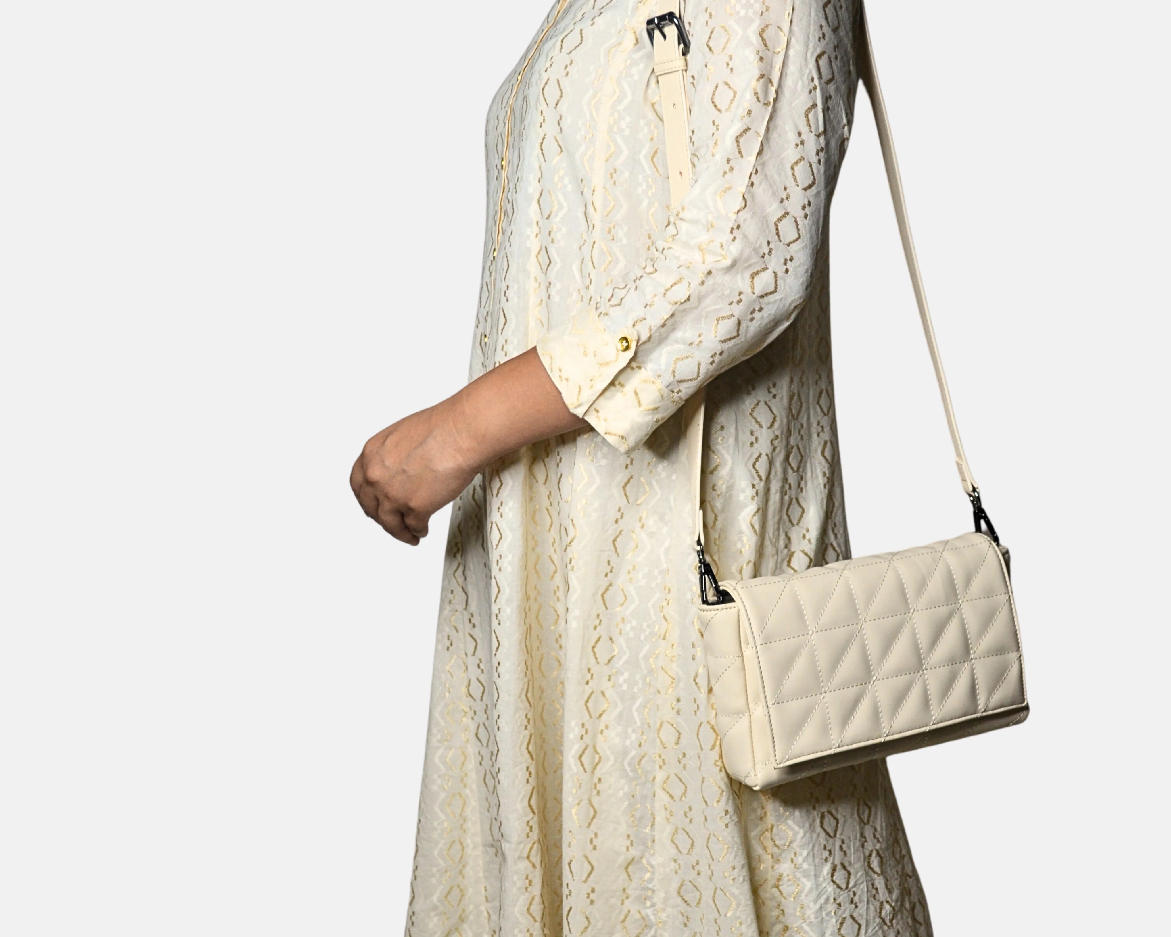 Elina Quilted Sling Bag - Ivory