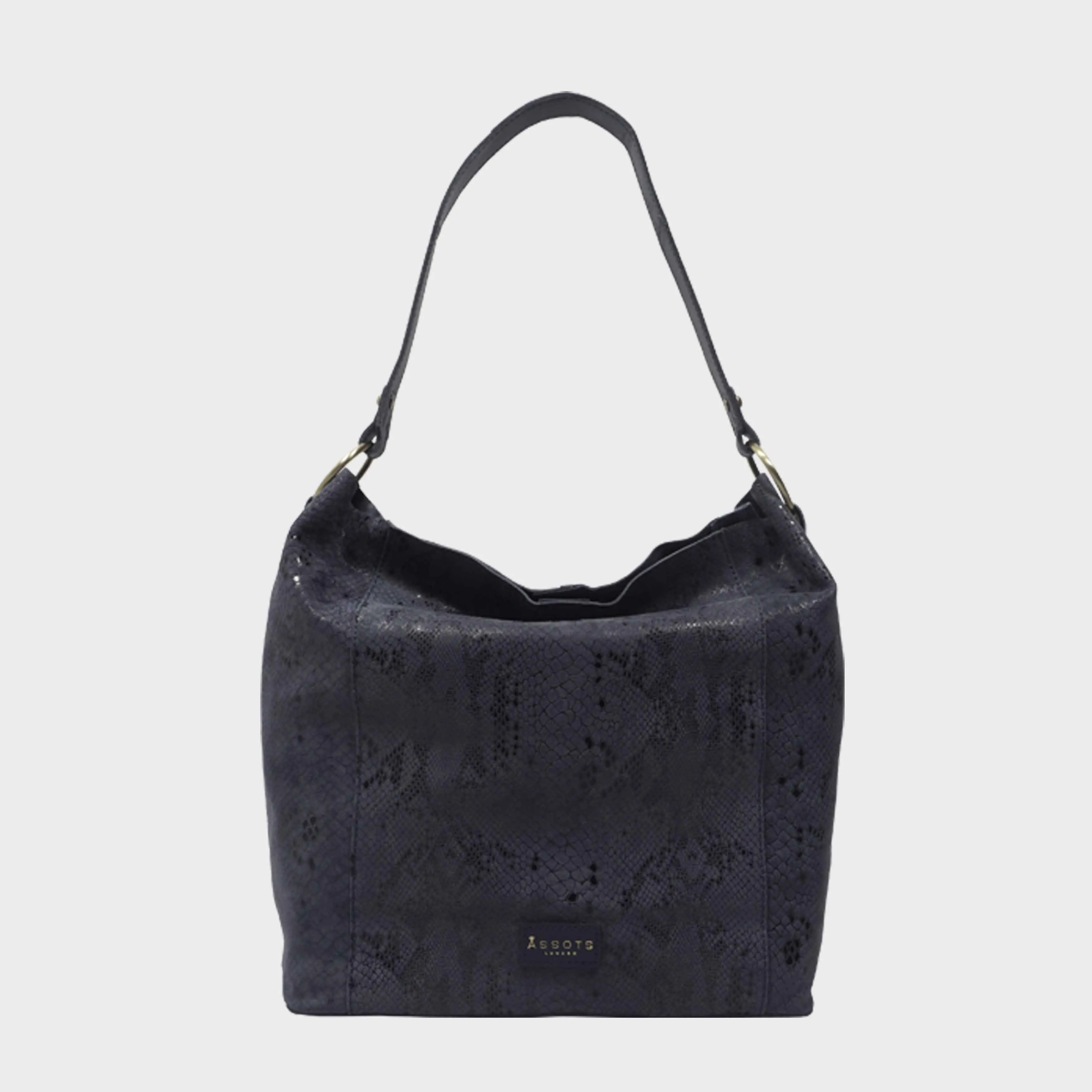 'Esme' Navy Python Snake Real Leather Slouchy Hobo Bag