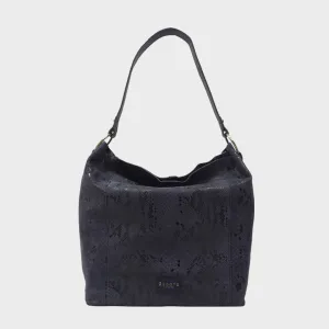 'Esme' Navy Python Snake Real Leather Slouchy Hobo Bag