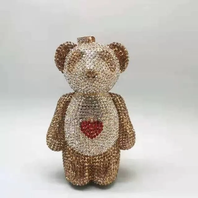 Full Diamond Love Bear Clutch Evening Purse