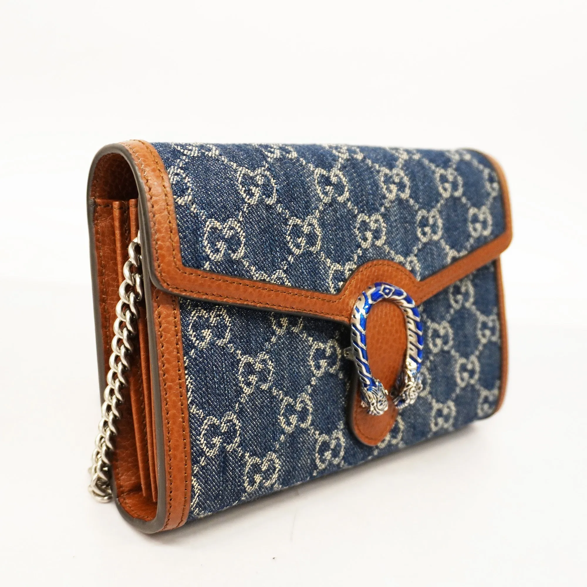 GUCCI  Chain Wallet Dionysus GG Denim 401231 Blue,Brown