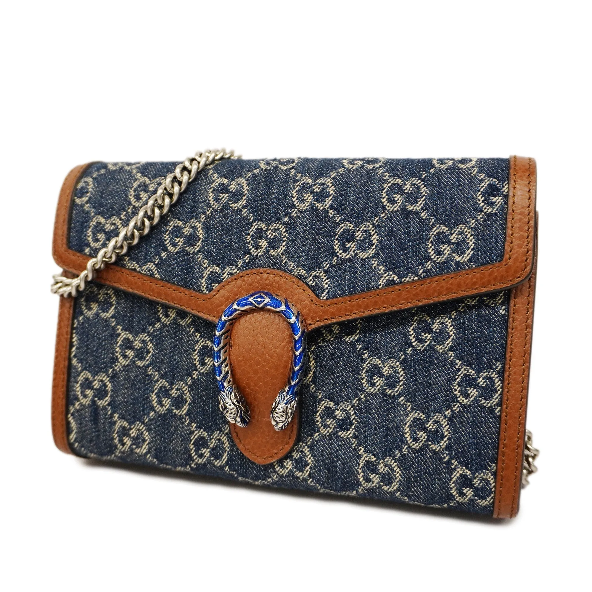 GUCCI  Chain Wallet Dionysus GG Denim 401231 Blue,Brown