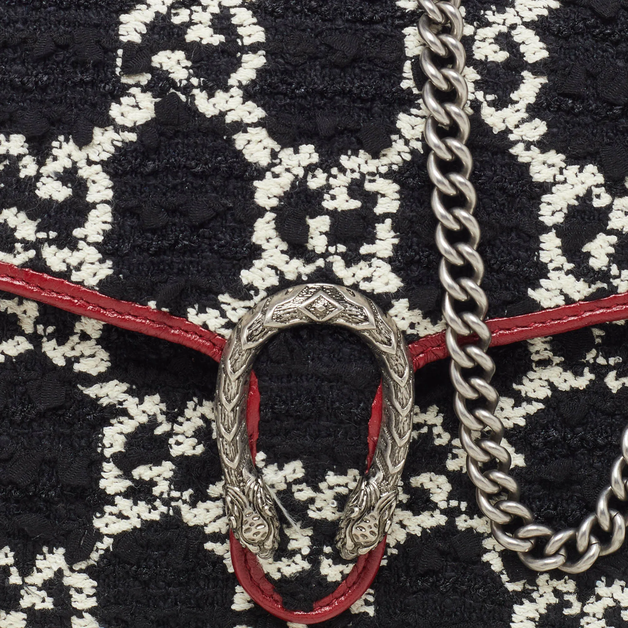 Gucci Tri Color Gg Tweed And Leather Dionysus Wallet On Chain