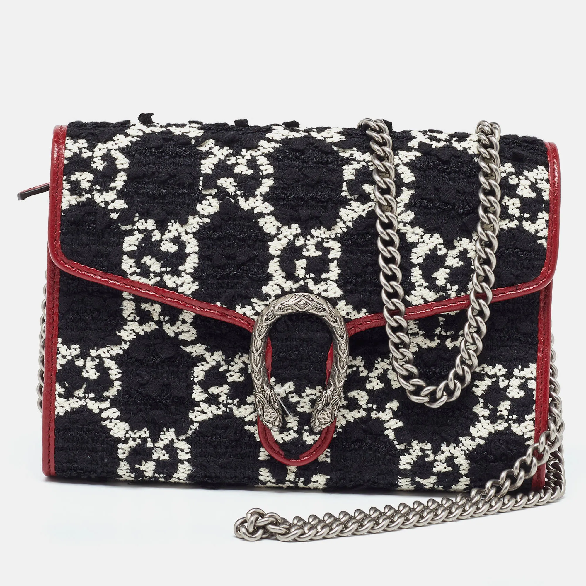 Gucci Tri Color Gg Tweed And Leather Dionysus Wallet On Chain