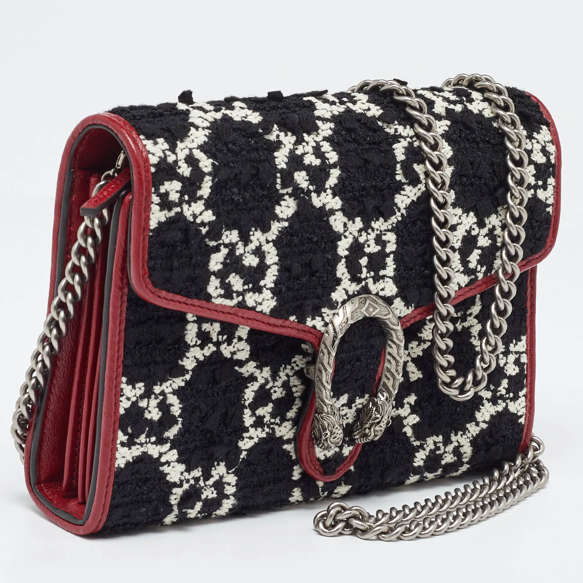 Gucci Tri Color Gg Tweed And Leather Dionysus Wallet On Chain