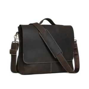 Handmade Leather Laptop Messenger Bag - Dark Brown