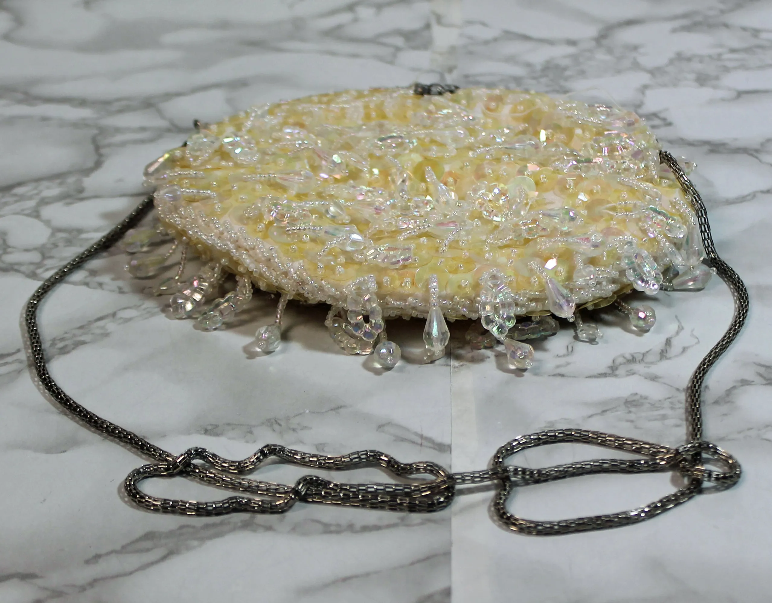 Handmade Purse: Cream Beaded Evening Clutch Shoulder Bag