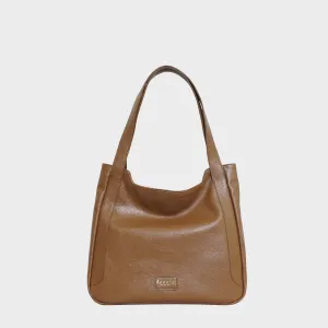 'Harriet' Tan Pebble Grain Real Leather Slouchy Hobo Bag