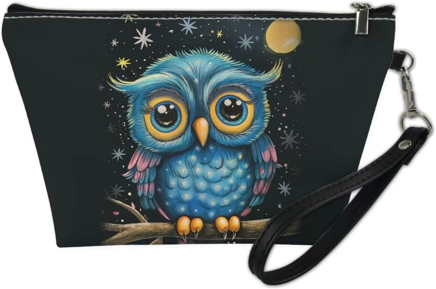 HUGS IDEA Cute Owl Print Makeup Bags Cosmetic Travel Carrying Case Toiletry Pouch with Zipper PU Leather Toiletry Bag Luggage Accessories