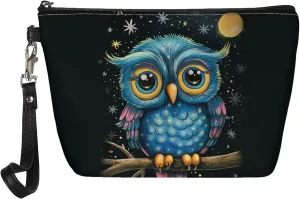 HUGS IDEA Cute Owl Print Makeup Bags Cosmetic Travel Carrying Case Toiletry Pouch with Zipper PU Leather Toiletry Bag Luggage Accessories