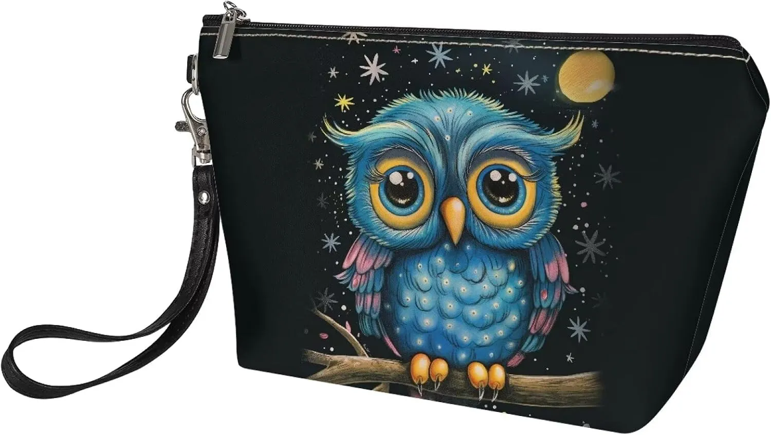 HUGS IDEA Cute Owl Print Makeup Bags Cosmetic Travel Carrying Case Toiletry Pouch with Zipper PU Leather Toiletry Bag Luggage Accessories