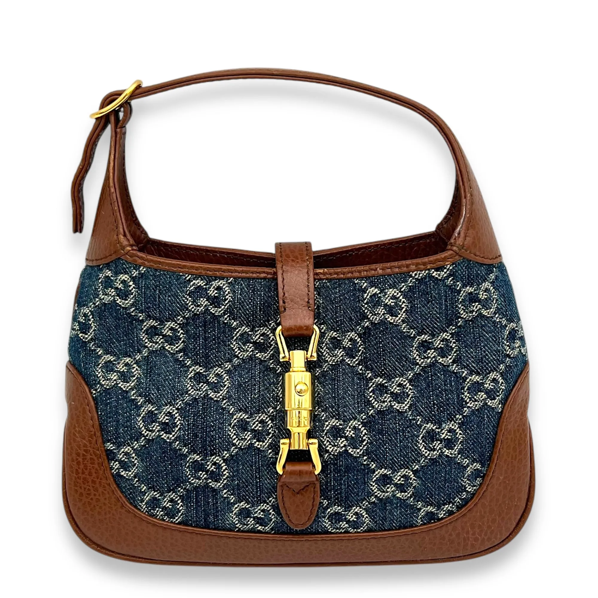 Jackie 1961 Top Handle Bag Blue in Denim, Gold hardware
