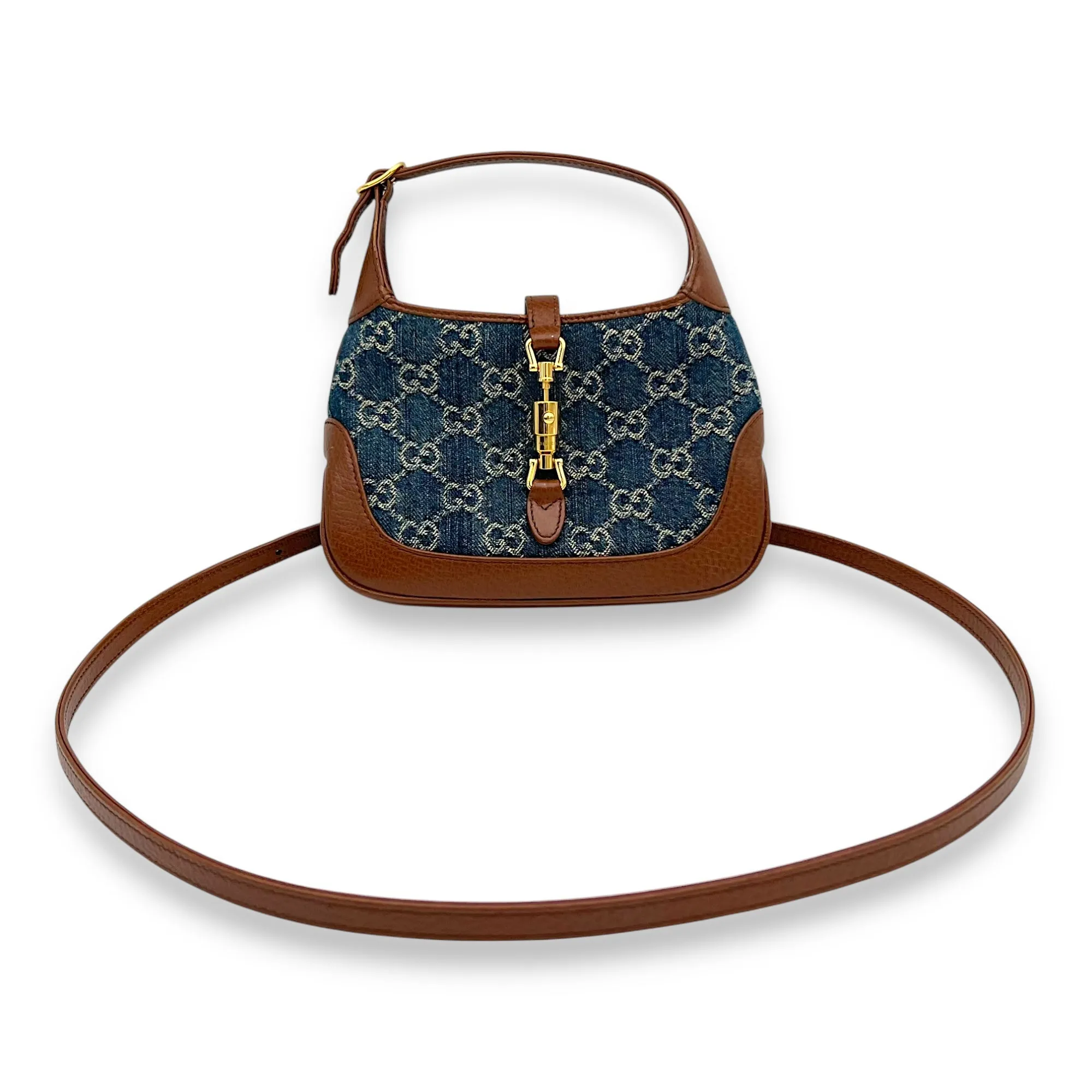 Jackie 1961 Top Handle Bag Blue in Denim, Gold hardware