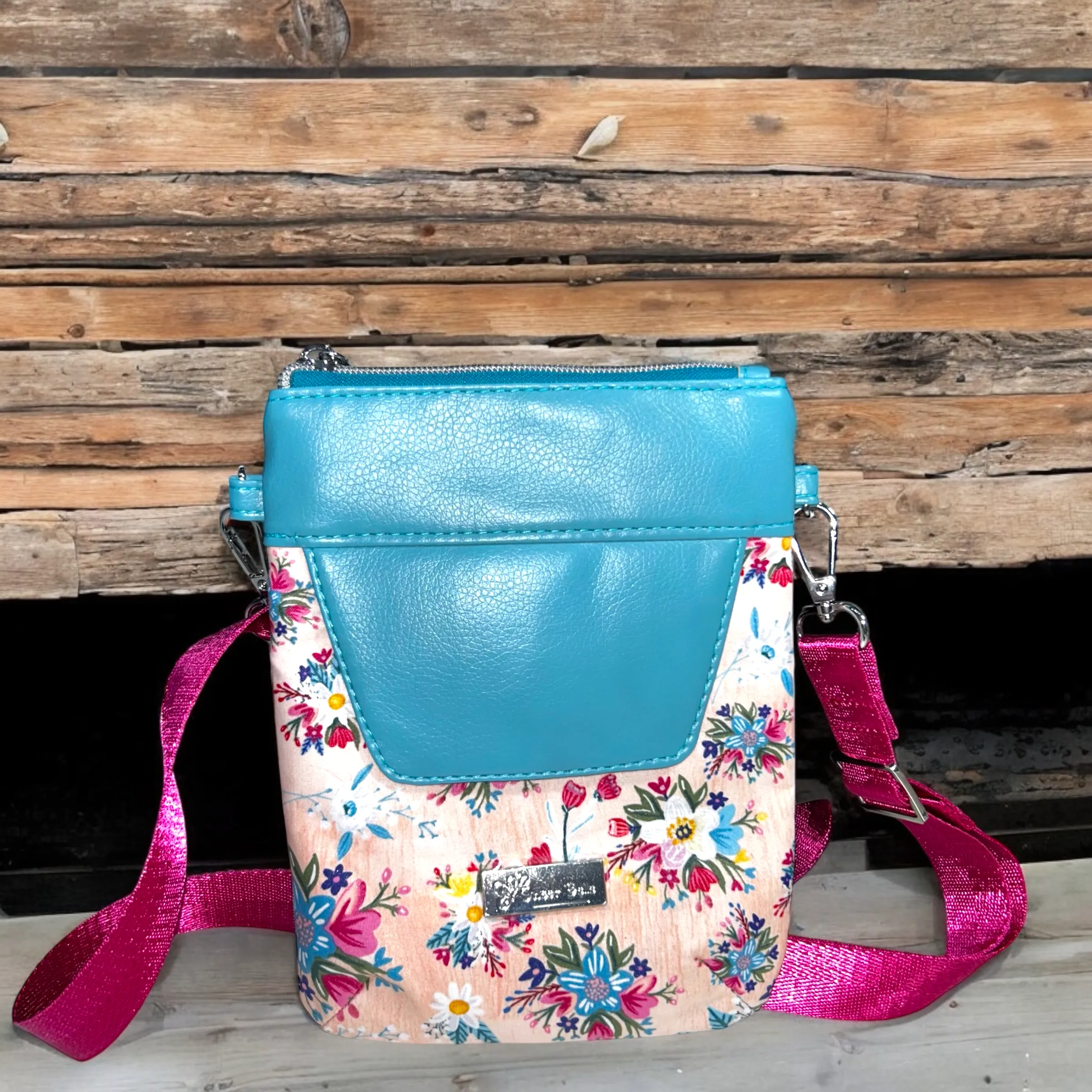 Lake Blue Flap and Flowers Phone Sling
